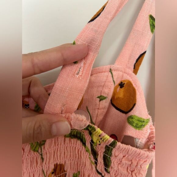 Lauren Conrad Linen Dress Fruits Print Corset Cups Midi Dress - Picture 14 of 16